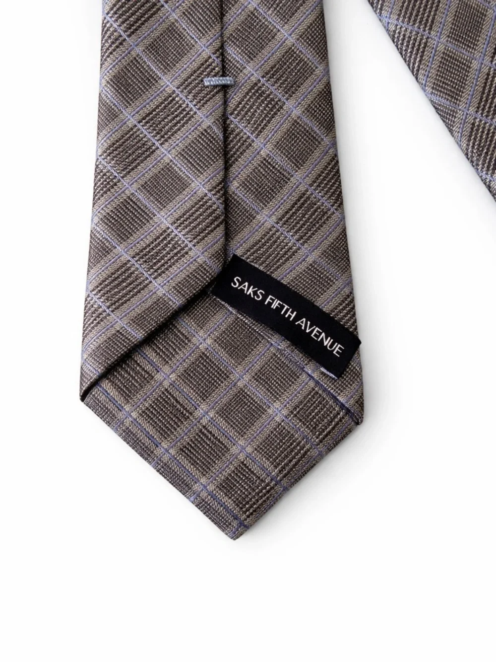 Saks Fifth Avenue Gray Plaid Silk Tie Classic Diamond Pattern Men’s Designer Tie